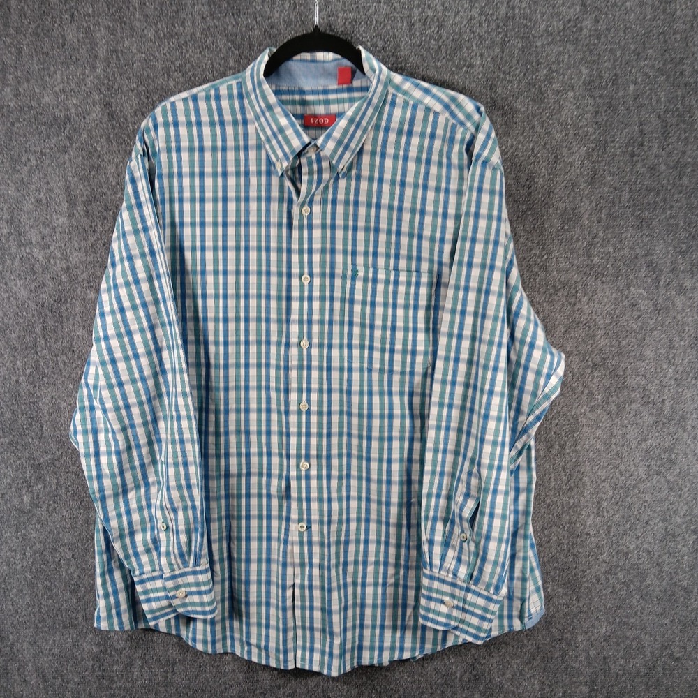 IZOD Mens XL Multicolor Plaid Cotton Stretch Logo Button Down Long Sleeve Shirt